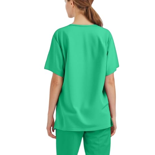 Image of FONMA Scrub Tops Women Plus Size Stretchy V-Neck Scrub Shirts with 4 Pockets Breathable Short Sleeve Nurse Uniforms