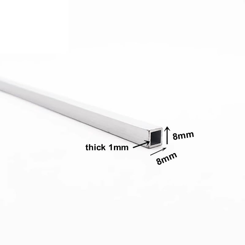 1pc 8x8mmx1mm Thick Aluminum Alloy Square Tube Profile Aluminum Alloy Rectangular Model Bracket Decoration Materials (Color : 8x8x1, Size : 190mm)