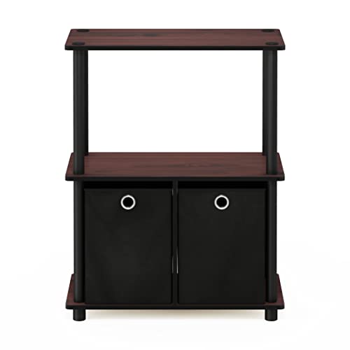 Image of Furinno TURN-N-TUBE Storage Shelves, 3-Tier Toolless Book Shelf with Storage Bins, Display Shelf, for Organization and Storage, Living Room, Garage, Home Office, Dark Cherry