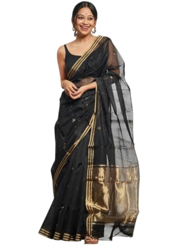 Image of Flosive inchWomen's Premium Pure Cotton Silk Saree with Golden Zari Border and Butti Work | Traditional Handloom Style Saree for Festive & Office Wear