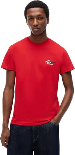 Tommy Jeans Herren T-Shirt Kurzarm Slim Sign Chest mit Logo, Rot (Ruby Red), XXL – Ansicht 1