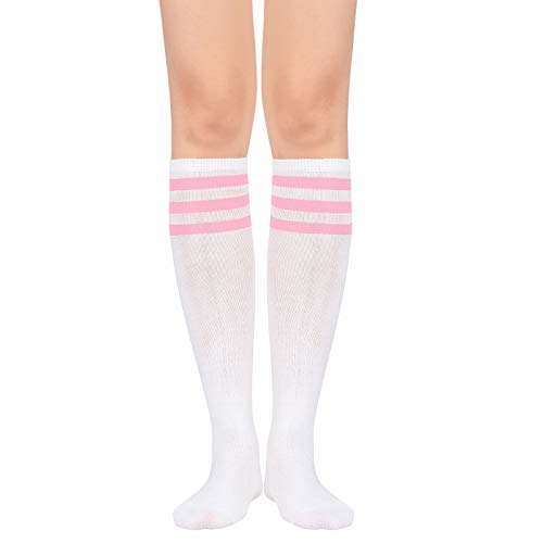 American Trends Womens Athletic Socks Outdoor Sport Socks Thigh High Tights Stockings Casual Stripes Tube Socks 1 Pack White Pink One Size thumb #1