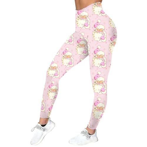 Leggings Ajustados elásticos de Cintura Alta con Estampado navideño para Mujer pantalón Chandal Mujer Azul (Pink, S)