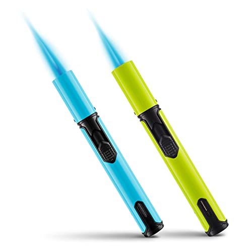 Urgrette Spring Colors 2 Pack Butane Torch Lighter, 6-inch Jet Flame Butane Lighter Refillable Pen Lighter for Grill BBQ Camping (Gas Not Included) Aqua Blue & Lime Green