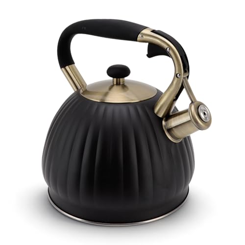 Bouilloire à Thé Sifflante Pour Cuisinière, Théière En Forme De Citrouille En Acier Inoxydable De 3,5 L Pour Cuisinière Avec Poignée Théière De Cuisinière Théières Noires Pour la Cuisine à Domicile