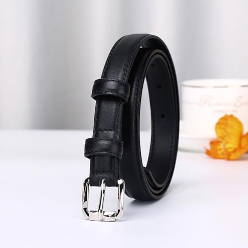 Women Stitching Leather Skinny Belt for Jeans Pants Dress 1.8cm Wide Thin Strap with Bright Silver Roller Buckle2