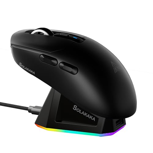 SM820 Wireless Gaming Mouse with RGB Charging Dock,24000 DPI Tri-Modes Wireless Mouse with 2 Side Buttons,Programmable Macro Mouse for Gaming(Black) b