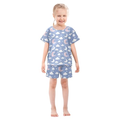 Cute Moon Cloud Pajama Set, Short Sleeve Cotton Sleepwear Nightwear3