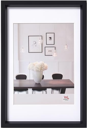 walther design Picture Frame Black 18 x 24 cm with Passepartout Steel Style Plastic Frame ES824B
