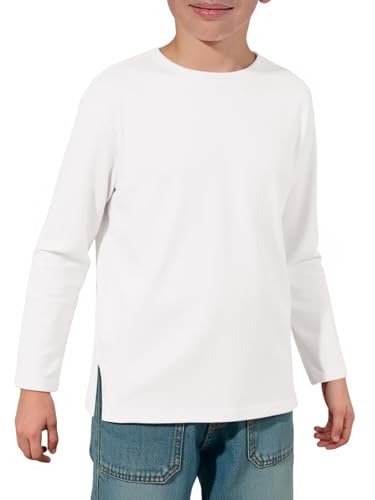 Haloumoning Boys Long Sleeve Shirts Kids Crewneck T-Shirts Casual Split Hem Fall Tops Tees 5-14 Years