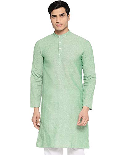 Image of Vastraa Fusion Men's Printed Kurta Pure Cotton Long Kurta, Round Collar, Full Sleeves, Button Kurta, Ethnic Wear