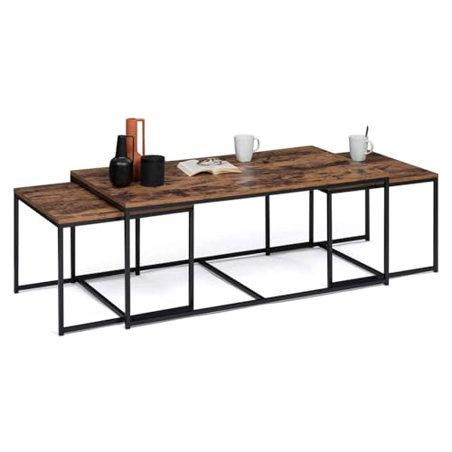 IDMarket - Lot de 3 Tables Basses gigognes Dayton 113 cm Effet Vieilli Design Industriel