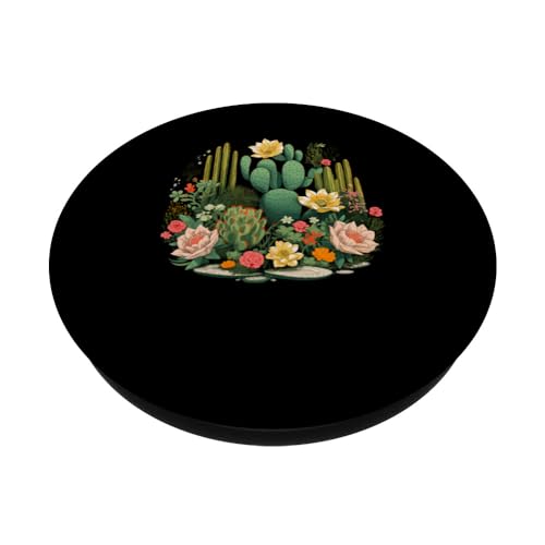 Saguaro Cactus Lover Gardening Succulent Art for Men Women PopSockets Swappable PopGrip, Black - Image 2