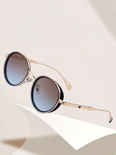 Image of Classic& Vintage Sunglasses for Women Metal Frame Round Shades Circular Sunnies(2A409)