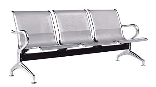 Image of ABC Decor Airport Chair, Three Seater, Waiting Area, Reception, Contemporary Style, Chrome Finish, Silver, Metal, Perforated Seats, Welded Connections, Office Use