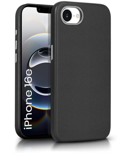 Image of WOW IMAGINE Back Cover for iPhone 16e | iPhone 17e | Shockproof Tough Leather Texture Hard Mobile Case | Ultra Slim Non-Slip Grip | Inner Velvet Fabric | Metal Camera Ring - Black