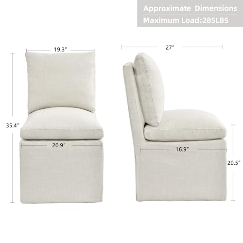 DUHOME Upholstered Armless Dining Chair with Casters for Living Room and Dining Room