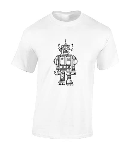 Image of Crown Designs My Little Robot Cool Premium Quality Regular Fit T-Shirt Top for Men and Teens - White / 4XL