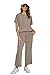 XIEERDUO Plus Size Lounge Set for Women Two Piece Airport Travel Outfits Fashion Wide Leg Pants Matching Loungewear Sets Women's Summer Sweat Suit Vacation Clothes Khaki 3XL