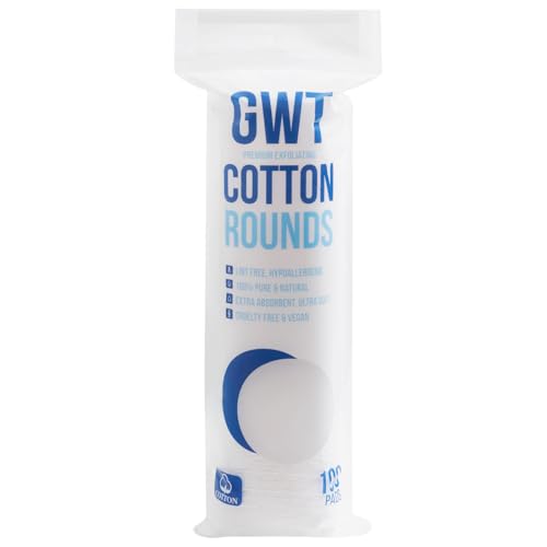 GWT Premium Cotton Rounds for Face, 100% Pure & Lint-Free Cotton Pads, Soft & Absorbent Makeup Remover, Hypoallergenic, Multi-Layer Design (100 Count (Pack of 1))