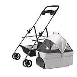SUSUFISH Dog Stroller Cat Stroller Foldable Pet Stroller Dog Strollers Detachable Cat Stroller with Storage Basket and Cup Holder for Small Medium Pet Stroller for Cats Dogs (Color : Grey)