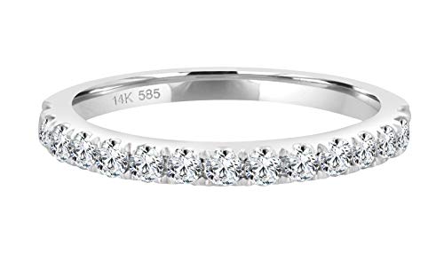 Natural 14K White Gold Diamond Ring For Women Wedding Anniversary Stackable Thin Band 1/2 Cttw (Color H-I, Clarity Si2-I1) Luxury Collection. Natural Real Mined Diamonds. #TOP1