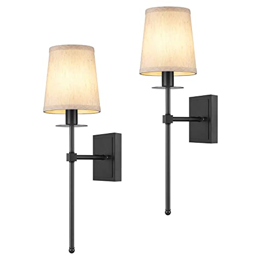 Silmoiran Modern Wall Sconces Set Of 2 Wall Lights Fixture, E12 Indoor Wall Lamp White Fabric Shade Tapered Columm Stand Bathroom Vanity Light For Living Room Bedroom Office Hallway Bedside #TOP25