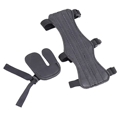 Triwonder Archery Arm Guards & Arrow Finger Tab Finger Saver Set Adjustable Straps Archer Shooting Arm Protector For Hunting Shooting (Black With Finger Tab) #TOP20