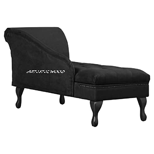 Image of Velvet Left Arm Chaise Lounge Storage Couch Luxury for Offices, Bedroom, Living Room (Black)