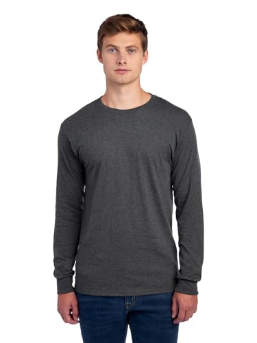 Jerzees Men's Dri-Power Cotton Blend Long Sleeve Tees, Moisture Wicking, Odor Protection, UPF 30+, Sizes S-3X, Black Heather, X-Large