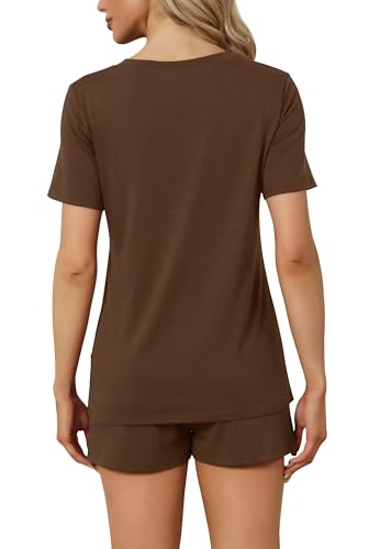 Image of RUBZOOF Women's Short Sleeve Pajama Sets with Pockets Casual V Neck 2 Piece Lounge Sets S-3XL