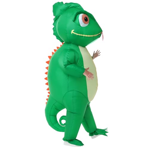 Inflatable Chameleon Costume for Kids Lizard Halloween Blow Up Costume Funny Party Cosplay Boys and Girls Full Body Suit
