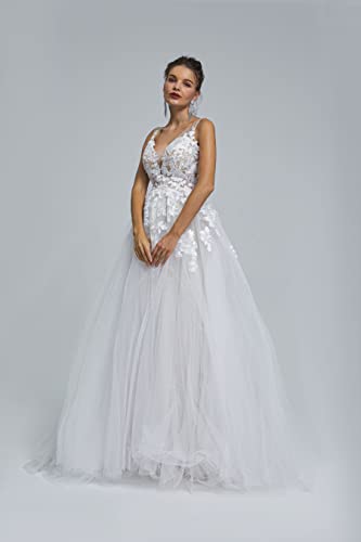 Image of Spaghetti Chiffon Beach Wedding Dress V Neck A line Bridal Gowns Lace Plus Size Wedding Dress