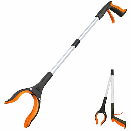 Image of Grabber Reacher Tool - 32 inch Extra Long Foldable Gripper and Reaching Tool - Heavy Duty Pick Up Stick Grabbers for Seniors, Trash, Surgery Recovery Must Haves Gifts (Orange)