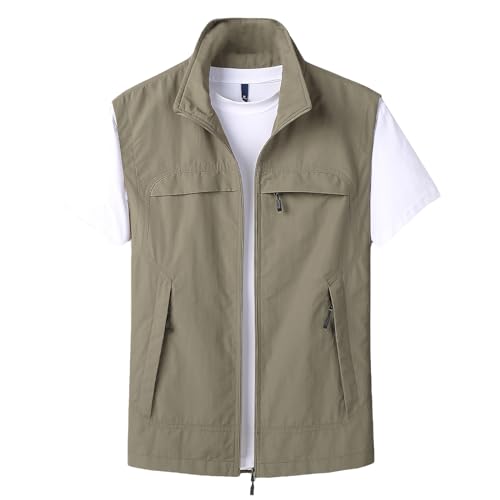 Mens Summer Utility Safari Vest Multi Pockets Fishing Vests Casual Sleeveless Jacket for Hiking Golf Lightweight
