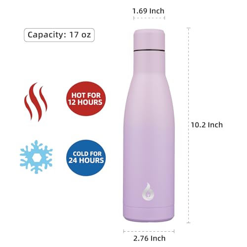 Image of BJPKPK Insulated Water Bottle 17oz Stainless Steel Water Bottles Dishwasher Safe Reusable Metal Thermal Cold and Hot,Dreamy Purple