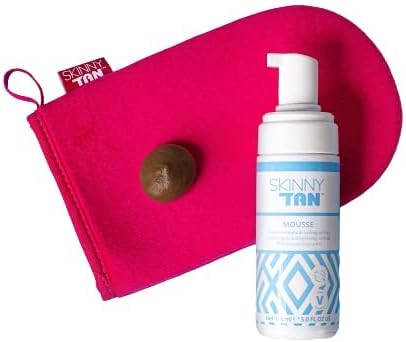 Skinny Tan Self Tanning Mousse & Mitt Bundle | Dual Sided Glove & Medium Instant Self Tanner | Natural Looking Hydrating Bronzer, Streak-Free, Long-Lasting Sunless Tan