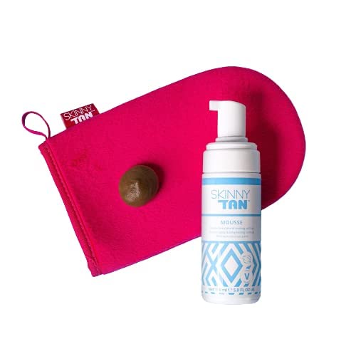 Skinny Tan Self Tanning Mousse & Mitt Bundle | Dual Sided Glove & Medium Instant Self Tanner | Natural Looking Hydrating Bronzer, Streak-Free, Long-Lasting Sunless Tan