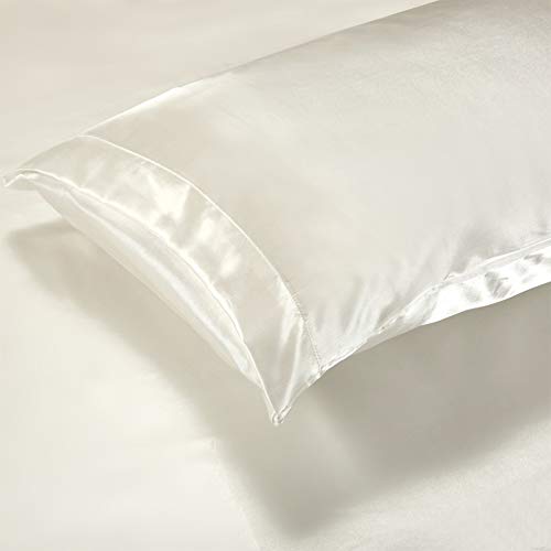 Aimay 3 Piece Duvet Cover Set Bedding Sets Satin Luxury Rich Silk Silky Super Soft Solid Color Reversible Stain-Resistant Wrinkle Free (King, Off White) #TOP1