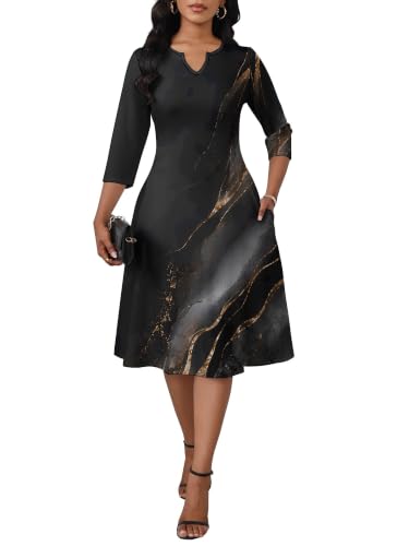 Image of PinkPatty Women's Casual 3 /4 Sleeve Midi Dresses Fit and Flare Church Work Dress with Pockets