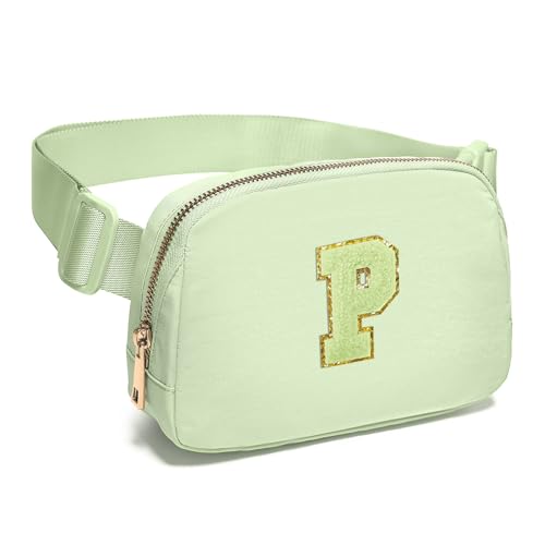 Image of Gitus Gifts for 8 9 10 11 12 Year Old Girls Belt Bag Fanny Pack Crossbody Bags with Initial Letter Patch Cute Stuff Birthday Gifts for Teen Girls Women Personalized Trend Stuff (Light Green-P)