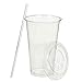 SafeWare Clear Disposable Plastic Cups 24oz with Flat Lids and Straws, Togo Disposable Iced Coffee Cups - Ideal for Party, Outdoor Picnic, BBQ, House Party, Restaurant Quality - 100 Sets