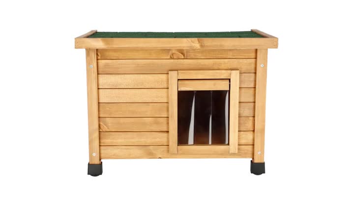 Kerbl Katzenhaus Rustica aus Holz, Schwingtüre mit Lamellen, Plexiglasfenster, Höhenverstellbare KunststofffüÃe, Braun/Grün, 57 x 45 x 43 cm – Bild 6