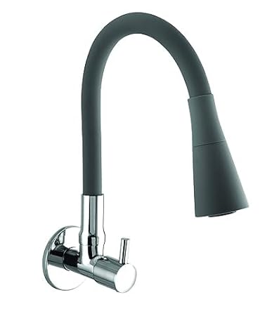 Tetos Grey Sink Tap for Kitchen Flexible Neck Dual Flow Grey Color, 2 Function Shower Flow/Foam Flow Wall Mount, Chrome Finish (Grey)