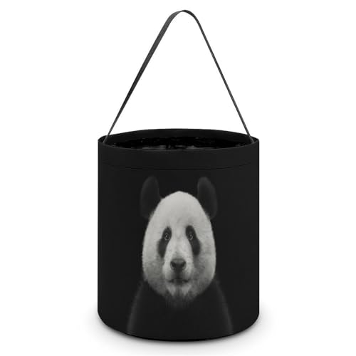 Panda Bear Face on Black Cute Easter Basket Bags Eggs Bucket Candy Tote Decorations Gifts Party Storage Bag