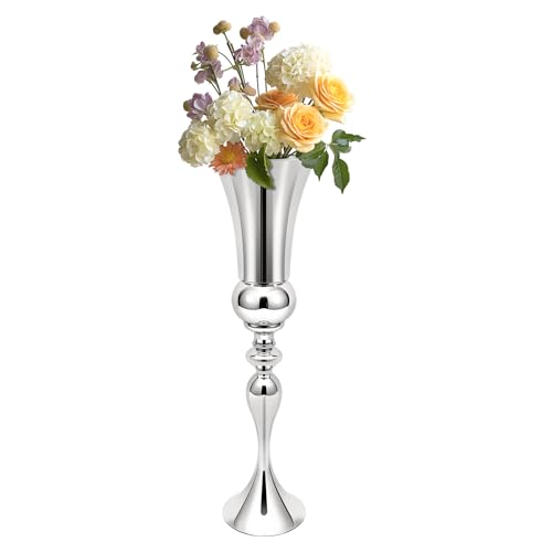 74CM Bodenvase Groß Hohe Bodenvasen Metall, Große Vasen, Zuhause Blumenvase Als Deko, Silber Home Dekoration, für Boden Esszimmer Schlafzimmer...