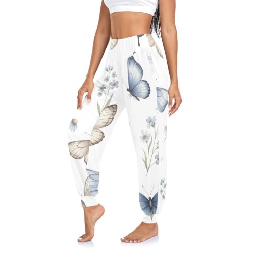 RPLIFE Pantalons de yoga blancs à l'aquarelle et papillons pour femmes, pantalon de sport hippie, sarouel, pantalon de survêtement, Aquarelle Papillons...