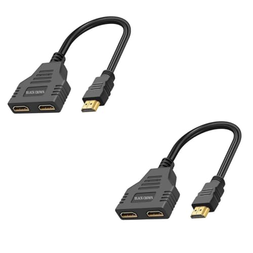 Image of BLACK CROWN HDMI Cable Splitter, HDMI 1x2 Splitter Cable, HDMI Cable Splitter 1 in 2 Out HDMI Splitter Adapter, HDMI Male to Dual HDMI Female 1 to 2 Way for HDMI HD, LED, LCD, TV. Black (Pack of 2)