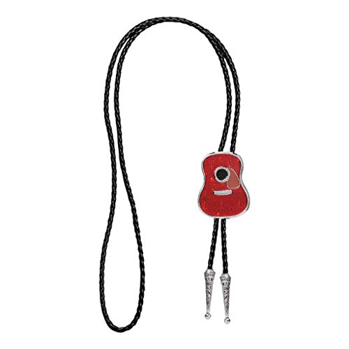 Generic 2pcs Estilo Vintage Guitarra Forma Cowboy Bolo Gravata Gravata de Couro para Homens Vermelho