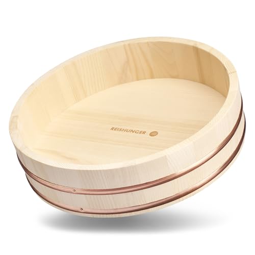 Reishunger Hangiri Holzschüssel für Einsteiger, 30cm Durchmesser - Zur Veredlung von Sushi Reis - erhältlich in 30 cm bis 60 cm